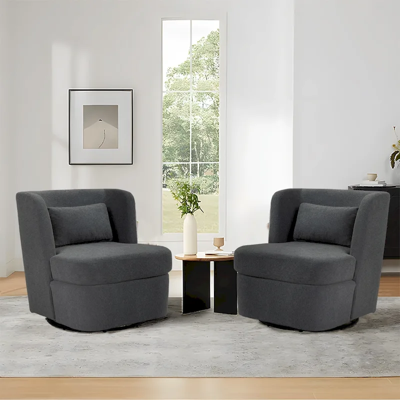Swivel Accent chairs With Boucle Linen Fabric Set of 2