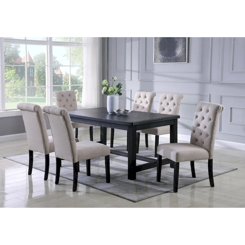 Roundhill Furniture Leviton Antique Black Finished Wood 7-piece Dining Set