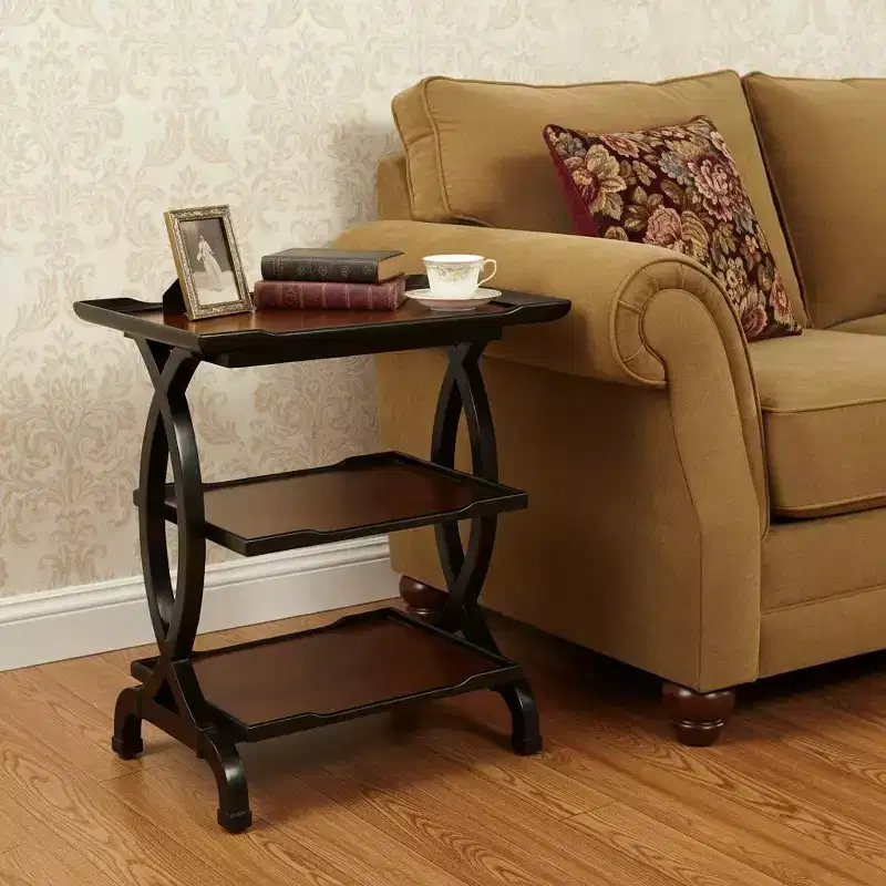 HomeRoots 29 Cherry Manufactured Wood Rectangular End Table With Two Shelves
