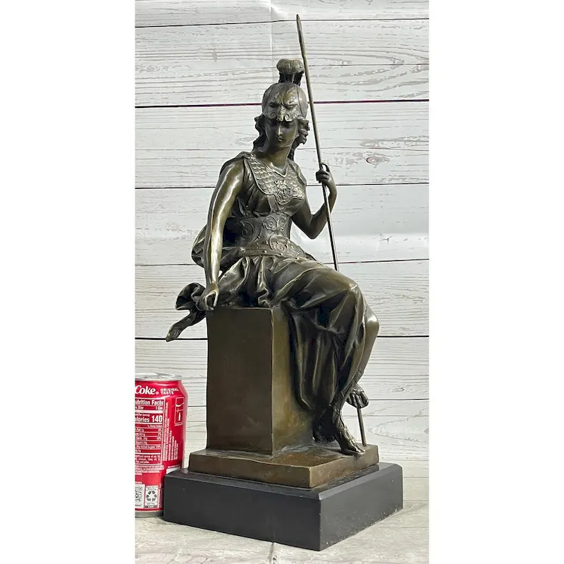 Athena Greek Goddess Of Athens Bronze Sculpture Statue Figure On Marble Base