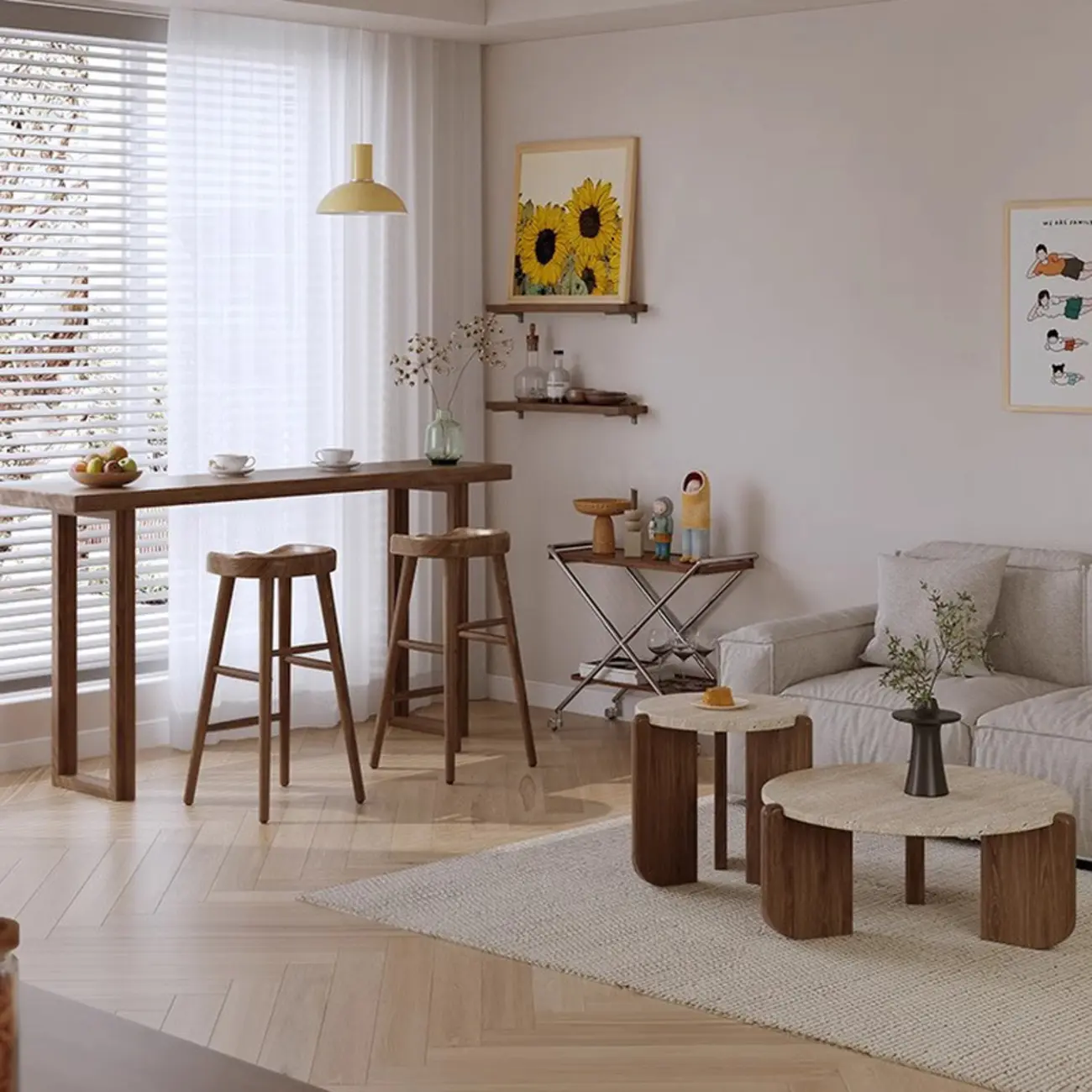 Casual Brown Wood Sled Base Bar Table