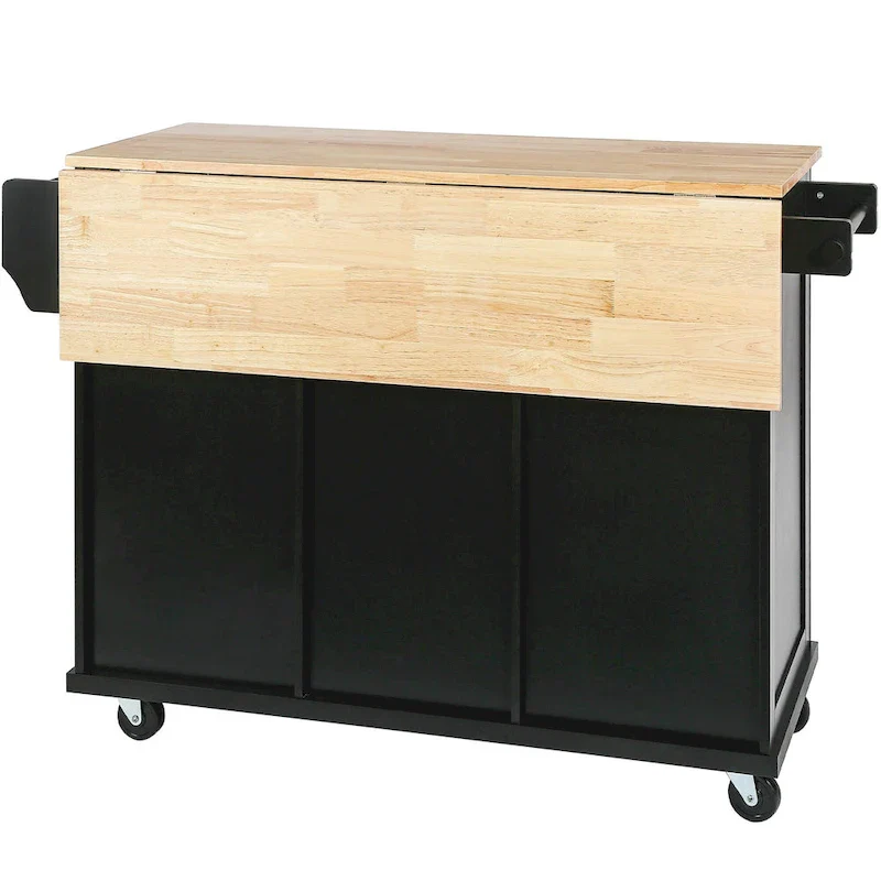 Kitchen Cart with Rubber wood Drop-Leaf Countertop