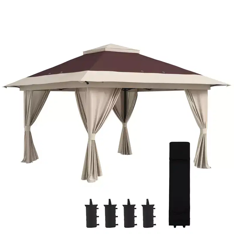 Outsunny 13' x 13' Pop Up Canopy, Gazebo Tent with Netting, Weight Bags, Adjustable Height & Wheeled Carry Bag