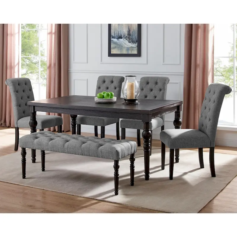 Leviton Upholstered Dark Wash Wood 6-piece Dining Set