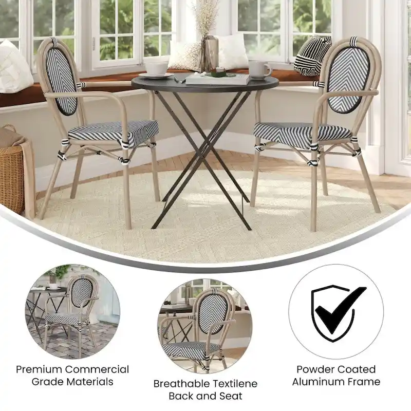 2 Pack All-Weather Commercial Paris Chairs with Arms and metal Frames - N/A