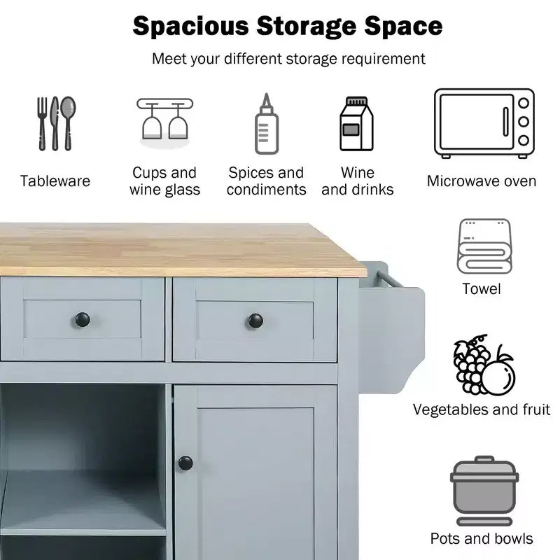 Whisen Modern Kitchen Island with Spice Rack and Towel Holder