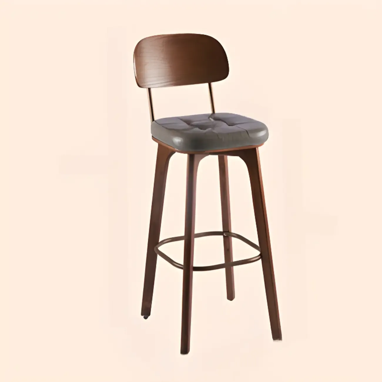Mid-Century Modern Leather Square Bar Height Stools with Backs