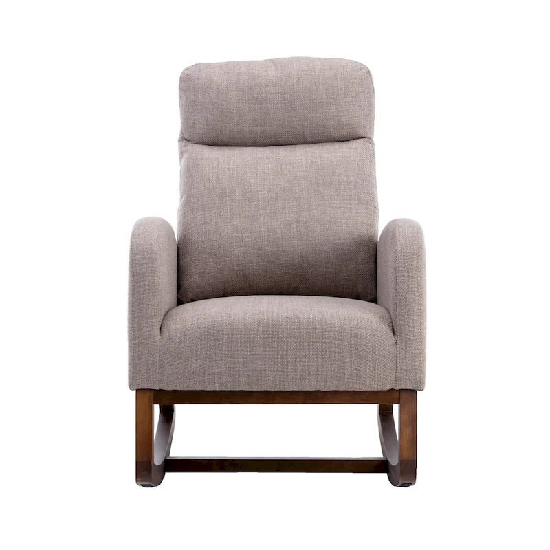 Modern 27 Upholstered Rocking Chair with Wood Legs and Side Pocket
