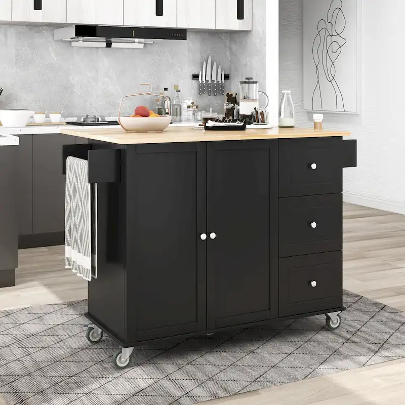 52.7 Inch Width Rolling Mobile Kitchen Island with Locking Wheels