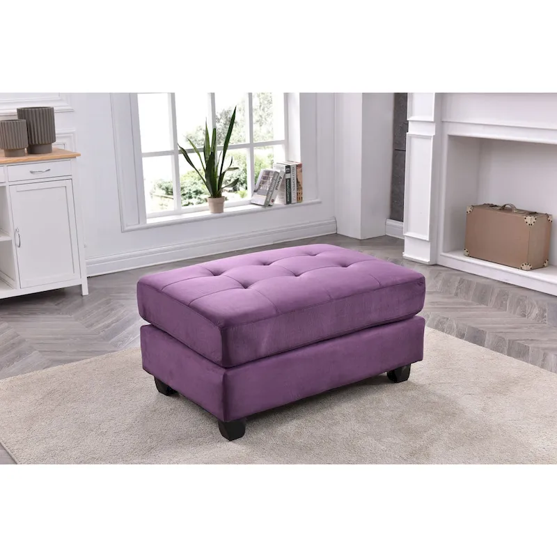 Rectangular Button-Tufted Microsuede Ottoman