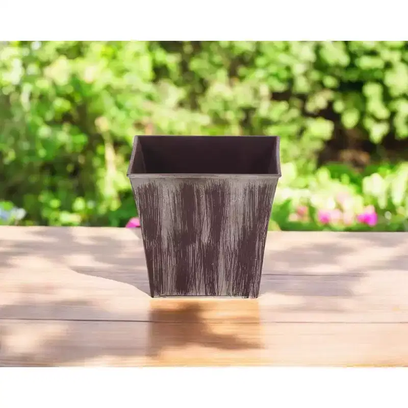 HomeRoots 7 Brown and Ivory Abstract Recycled Plastic Indoor Outdoor Square Pot Planter