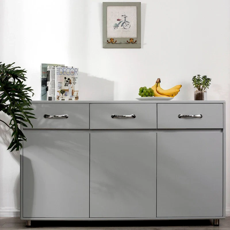 Grey / White MDF Sideboard with 3 Drawers, 3 Doors & Steel Tube Legs – Single