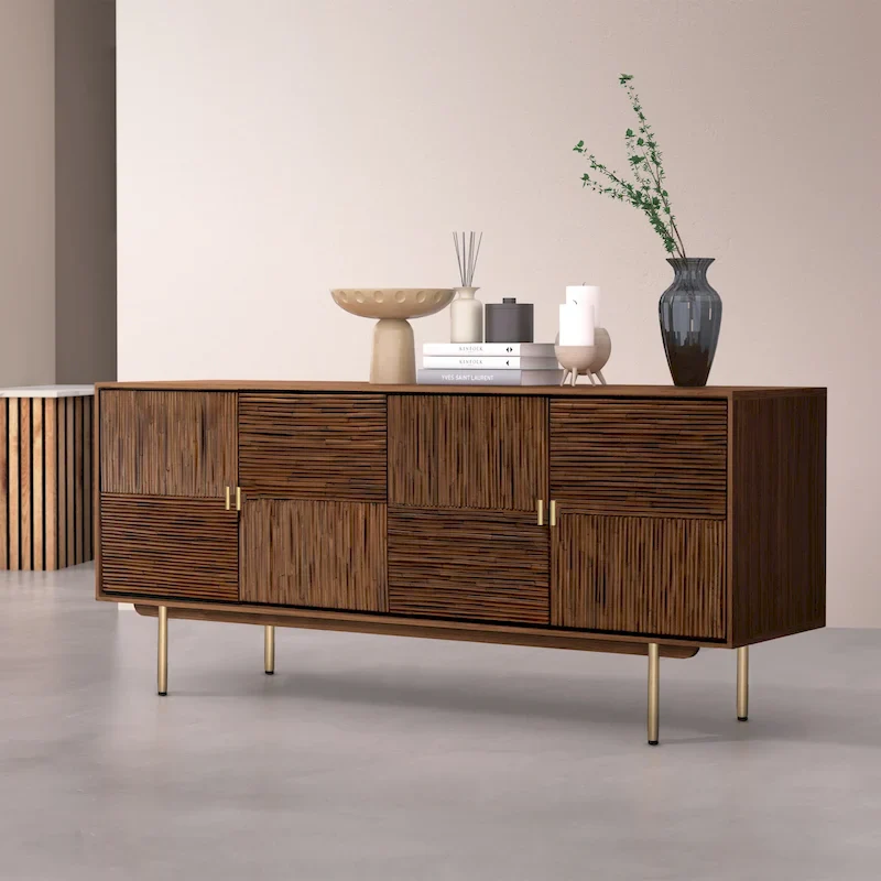 Walnut 2-Door Sideboard, 1-Person Assembly, Mid-Century Style