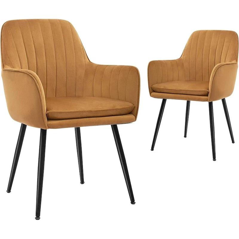 Modern Velvet Accent Arm Chairs Set of 2, Diamond Tufted Back, Brown