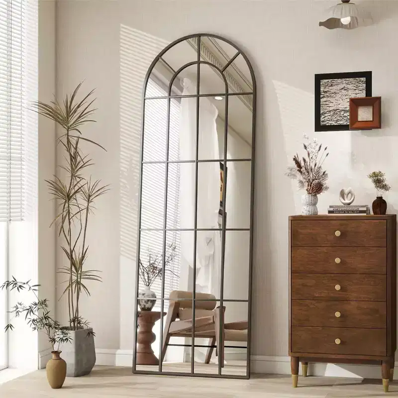 BEAUTYPEAK 69x 25 Arched Full-Length Windowpane Mirror Wall-Decor Mirror,Black