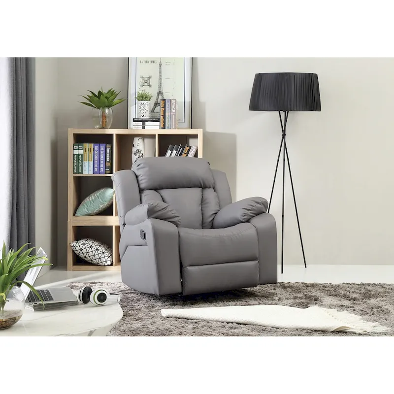 Dark Brown / Gray / Black / White / Beige Faux Leather Rocker Recliner, Single Seat