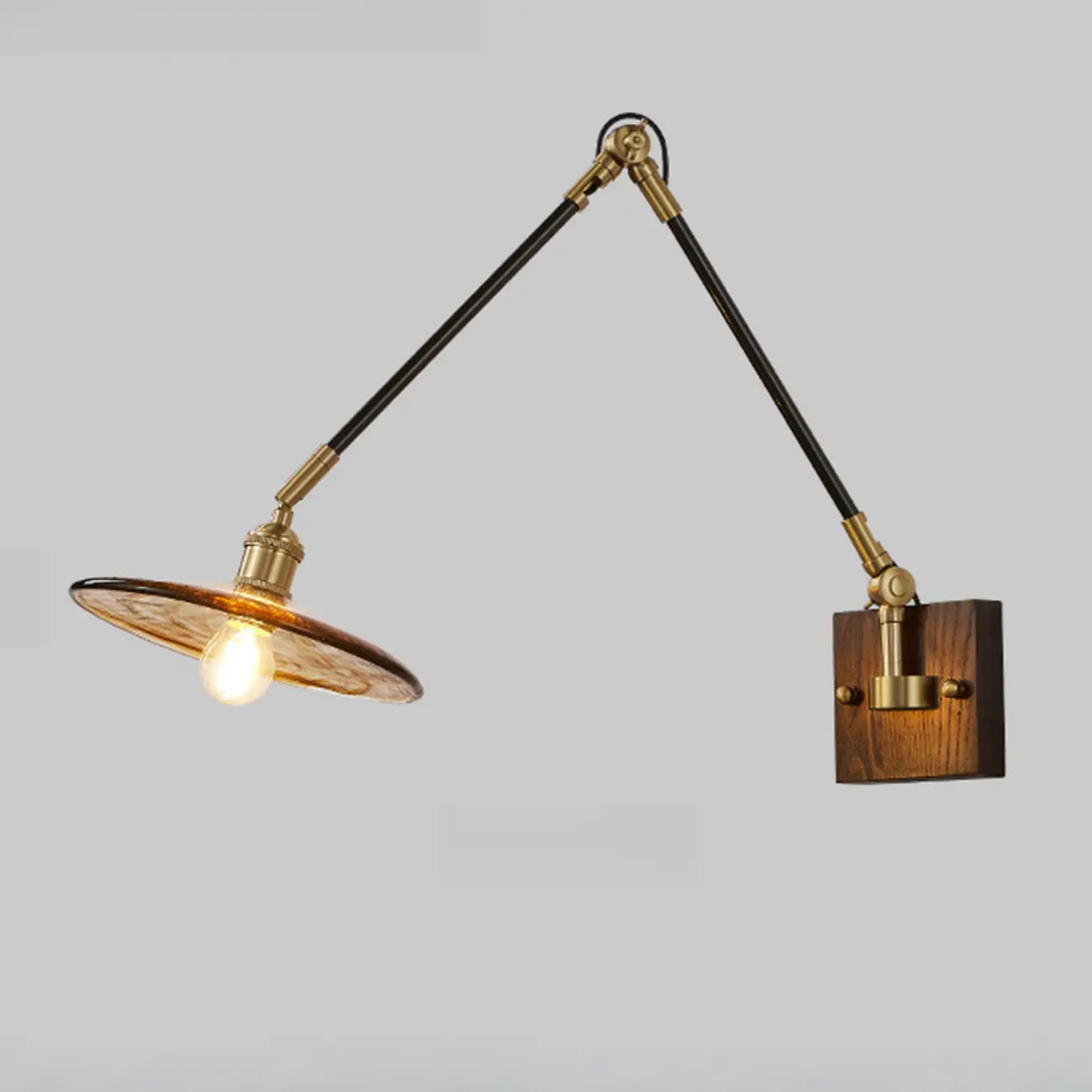 Industrial Amber Swing Arm LED Wall Sconce with Glass Shade