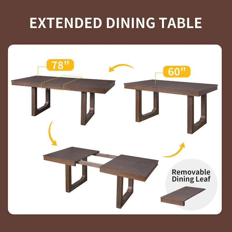 5 Piece Extendable Dining Table Set, Farmhouse Extendable Table with 18 Move Leaf