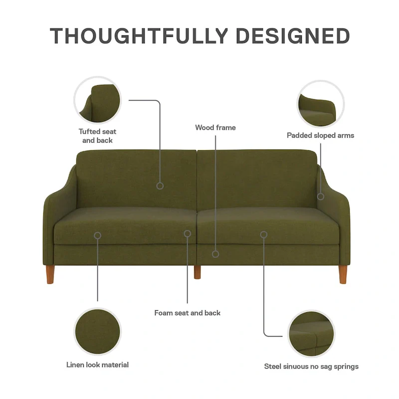 Convertible Coil Futon with Linen Upholstery