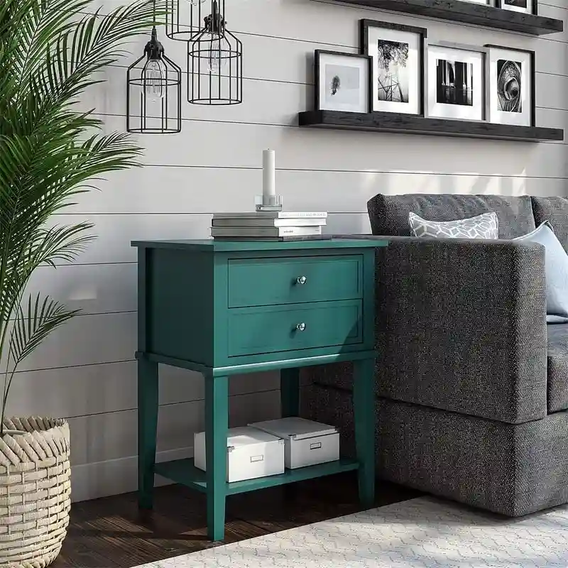 2-Drawer Black Accent Nightstand | Bedside End Table, Bedroom Storage, Modern Style