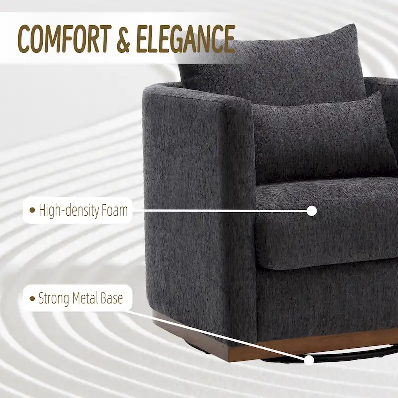 Chenille Swivel Barrel Chair with Sturdy Metal Base and Ergonomic Design