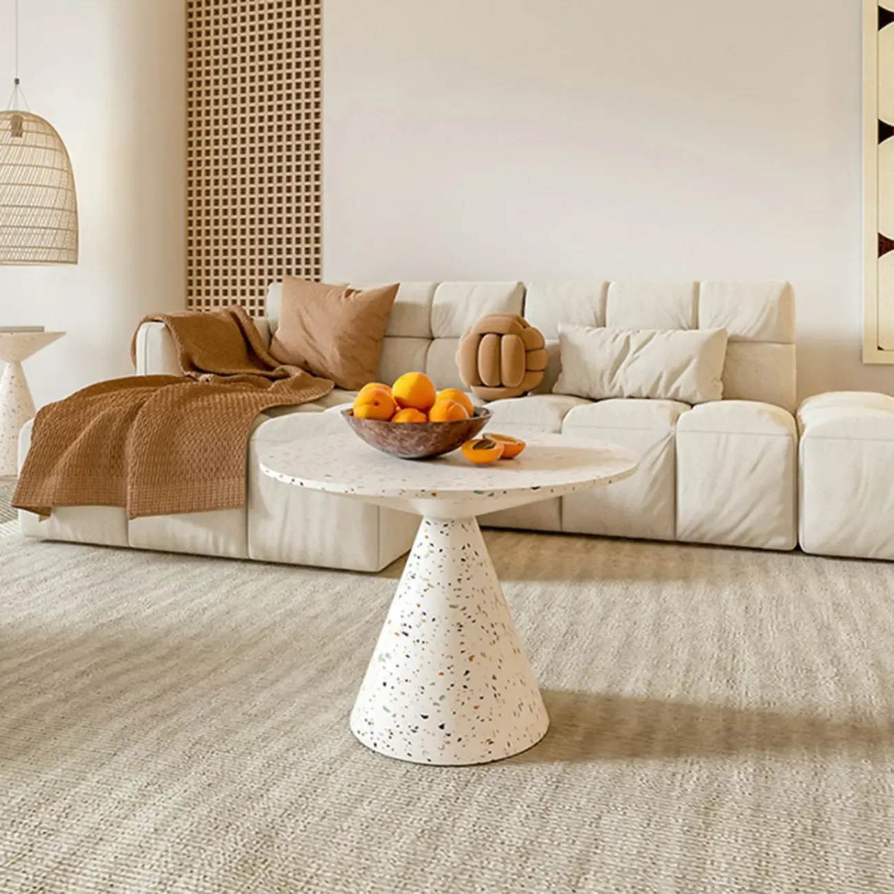 Modern Wood Coffee Table White Marble Base