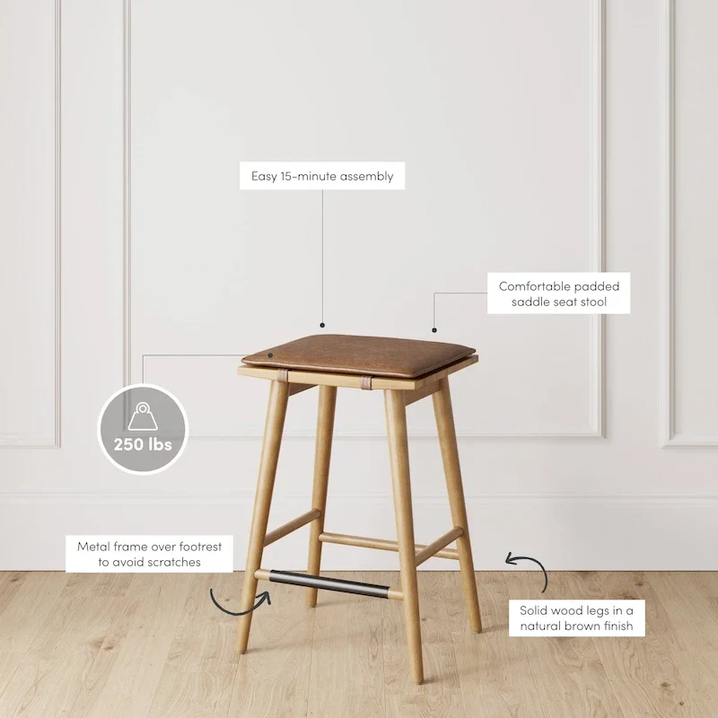 Barker Boucle Upholstered Barstool, Backless Counter Height Stool with Cushion