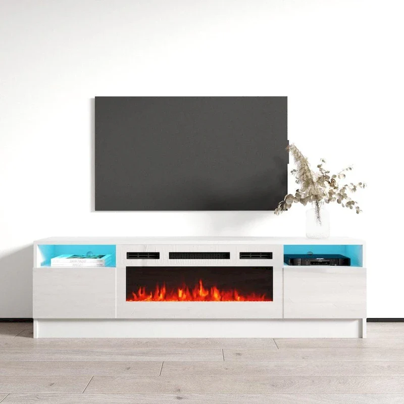 63 Inch TV Stand with Electric Fireplace Insert and LED Lighting