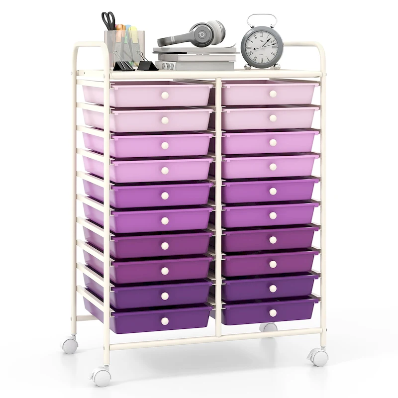 Gymax 20 Drawers Rolling Storage Cart Art Craft Organizer on Wheels
