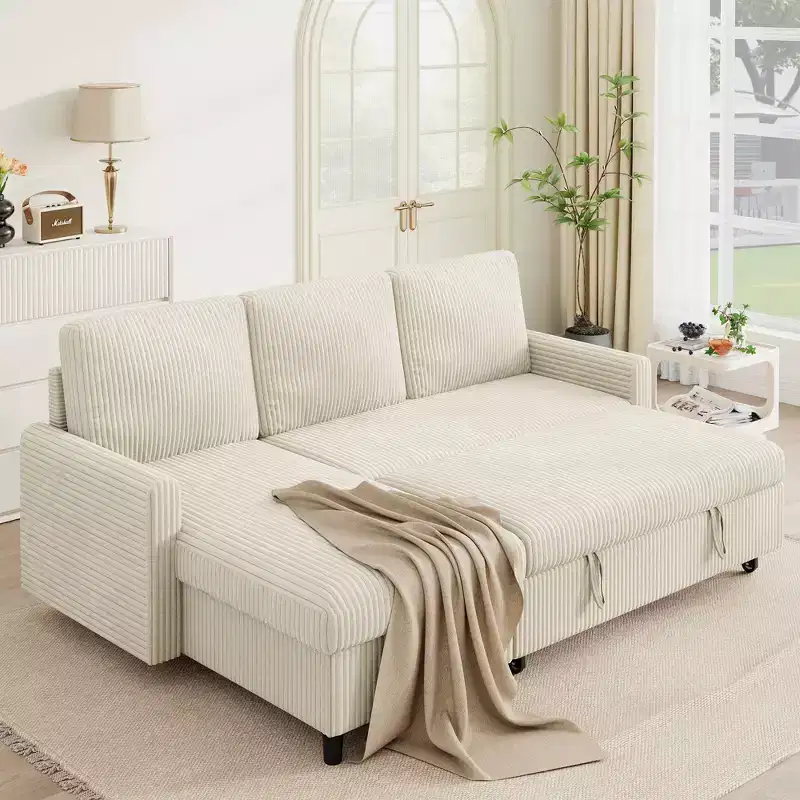 Celebalcony 77.2 Upholstered Sofa Bed, L Shaped Sectional Couch with Side Storage Package, Comfortable 3 Seat Sofa Couches for Apartment