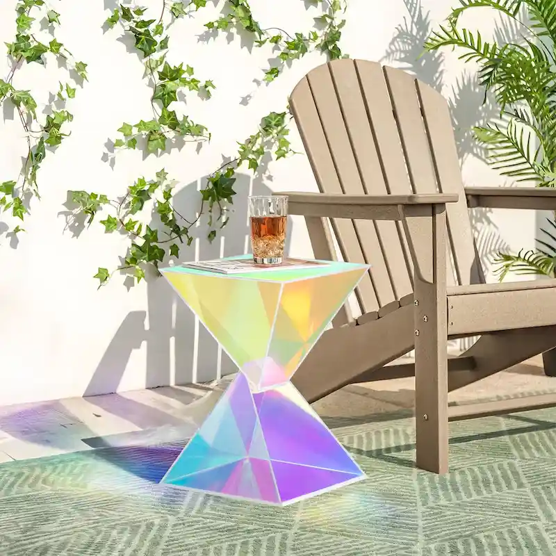 Black / White / Iridescent Acrylic Side Table – Geometric, One-Piece, Indoor & Outdoor