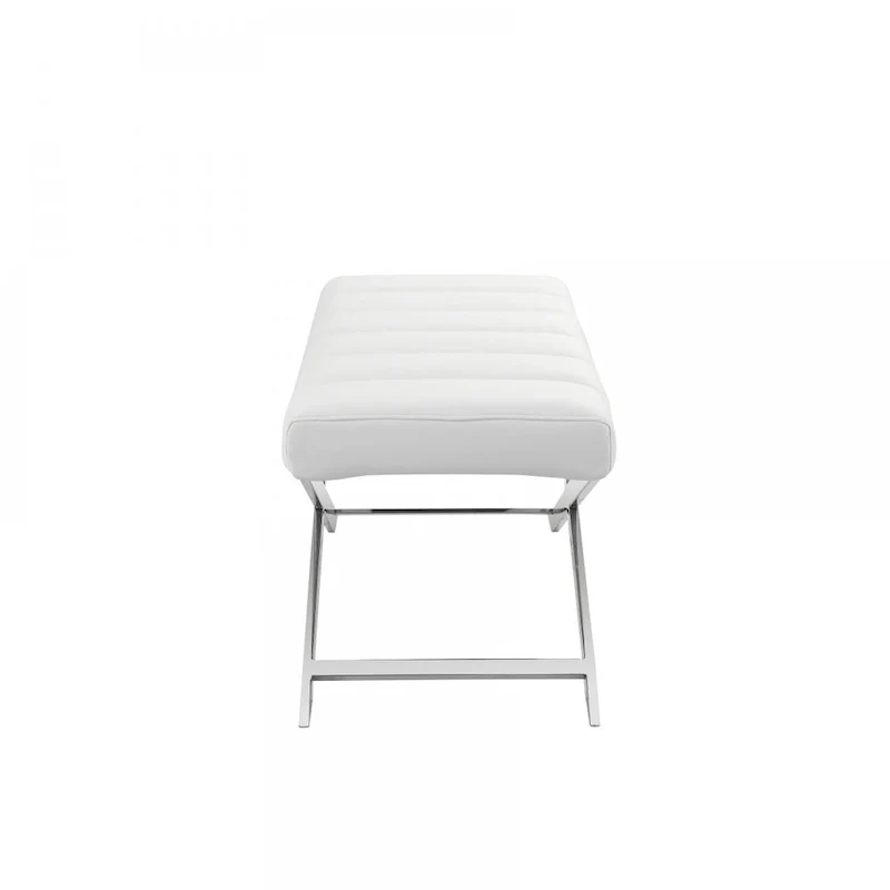 Cream and Wood Brown Upholstered Polyester Blend Bench - 55