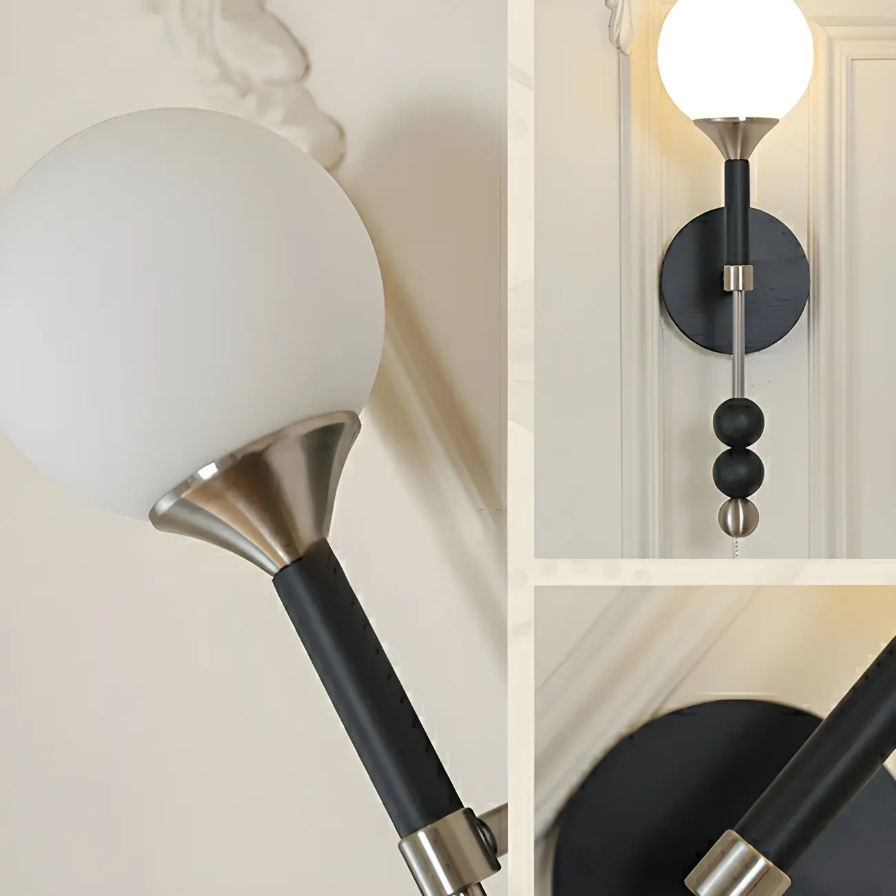 Modern Black Globe Vanity Light with White Glass Shade