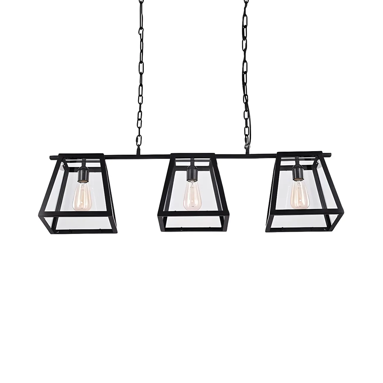 Industrial Black Metal 3-Light Pyramid Island Pendant Light