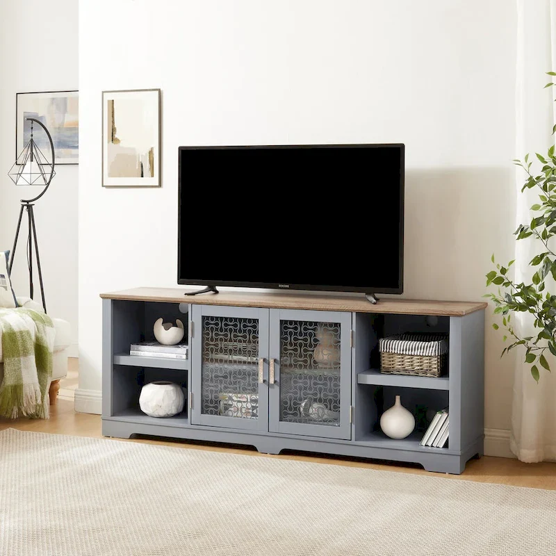 70-Inch TV Stand with Storage Cabinet and Cable Management