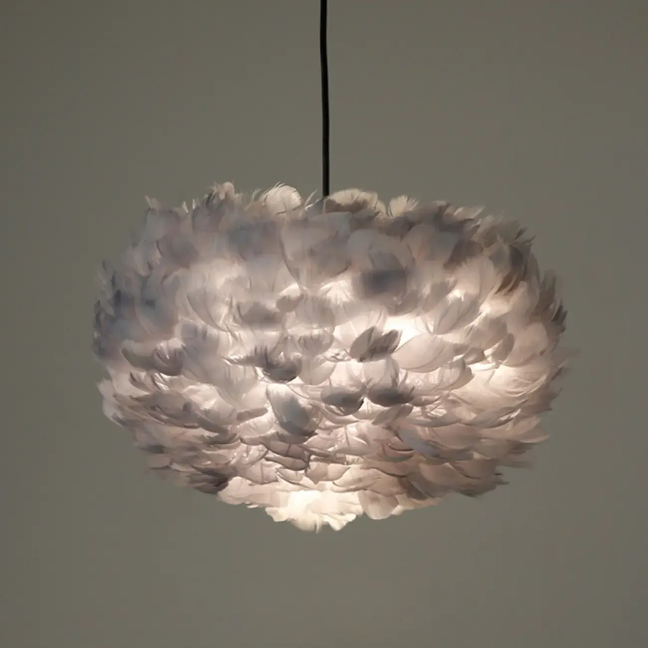 Modern White Feather Pendant Light Height Adjustable