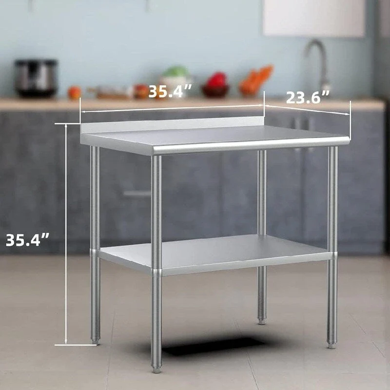 Silver Stainless Steel Commercial Kitchen Prep Table with Undershelf – 4 Sizes