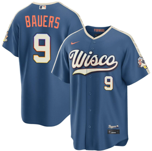 Jake Bauers Milwaukee Brewers Mineral Blue 2026 City Connect Stadium Jersey
