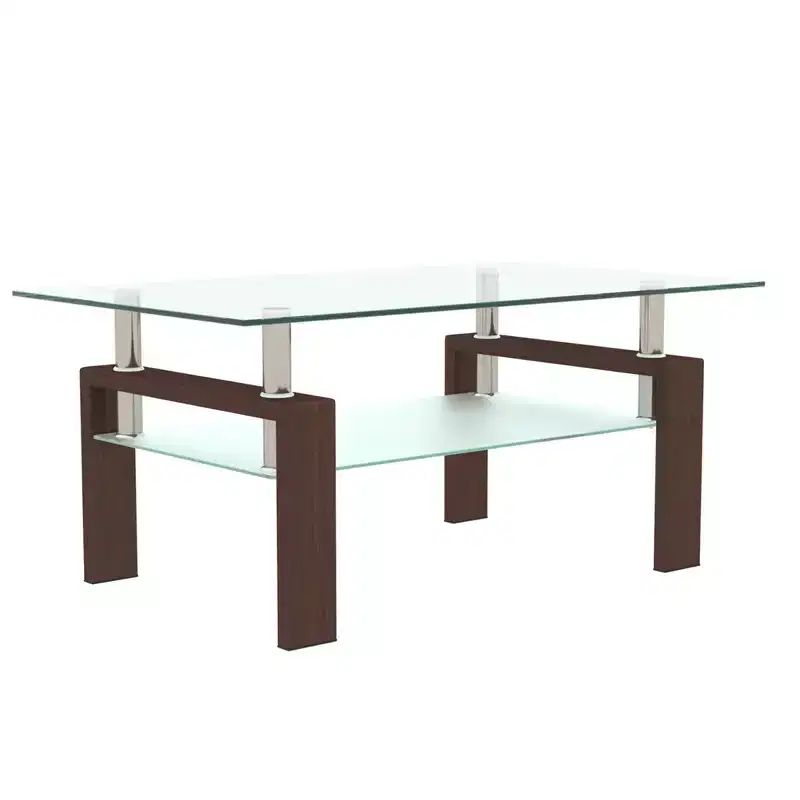 Glass Rectangular Walnut Glass Coffee Table, Transparent Coffee Table, Living Room Modern Side Table, Living Room Furniture