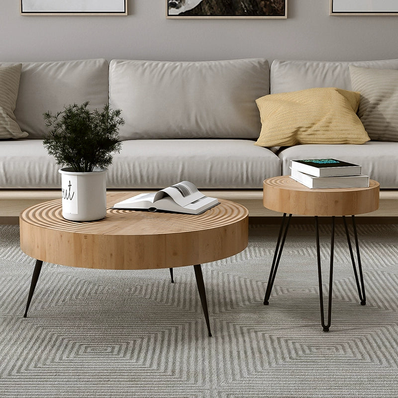 4 Legs Scandinavian Round Coffee Table with Wood Texture