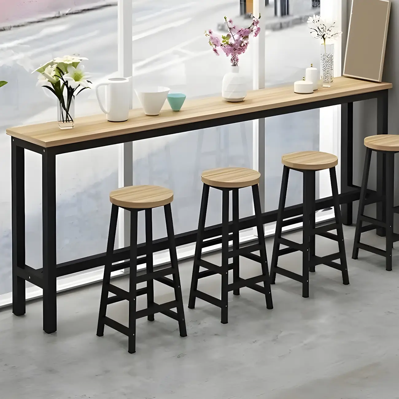 Simple White Rectangular Wood Bar Table With Footrest