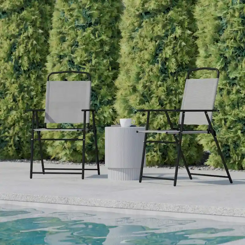 Set of 2 All-Weather Textilene Patio Sling Chairs with Armrests
