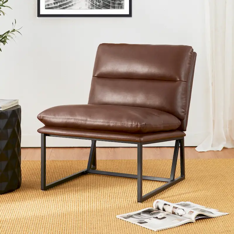 Glitzhome 30.25H Modern Soft PU Leather Armless Accent Chair