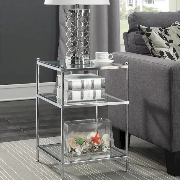 3-Tier Glass End Table - Chrome/Glass, Contemporary Design, Single User