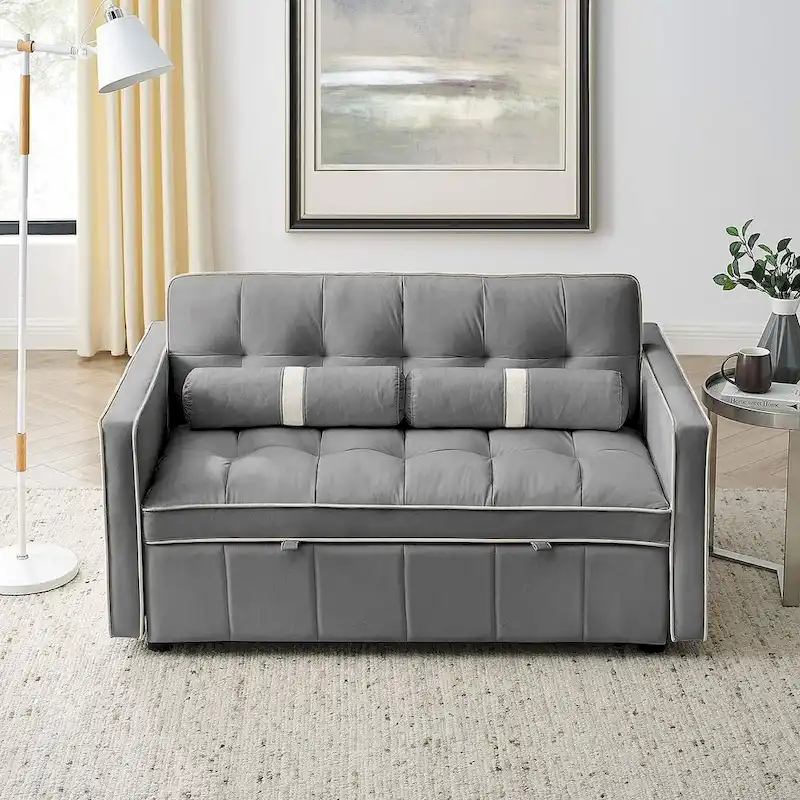 Modern 55.5 Velvet Pull-Out Adjustable Sofa Bed with Side Pockets