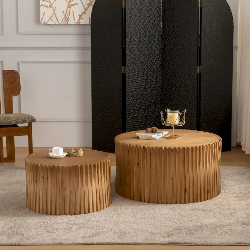 Nesting Coffee Table Set with Vertical Textured Embossed Design (Set of 2)