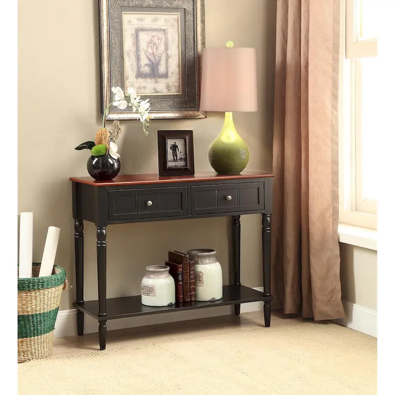 French Country 2 Drawer Hall Table with Shelf