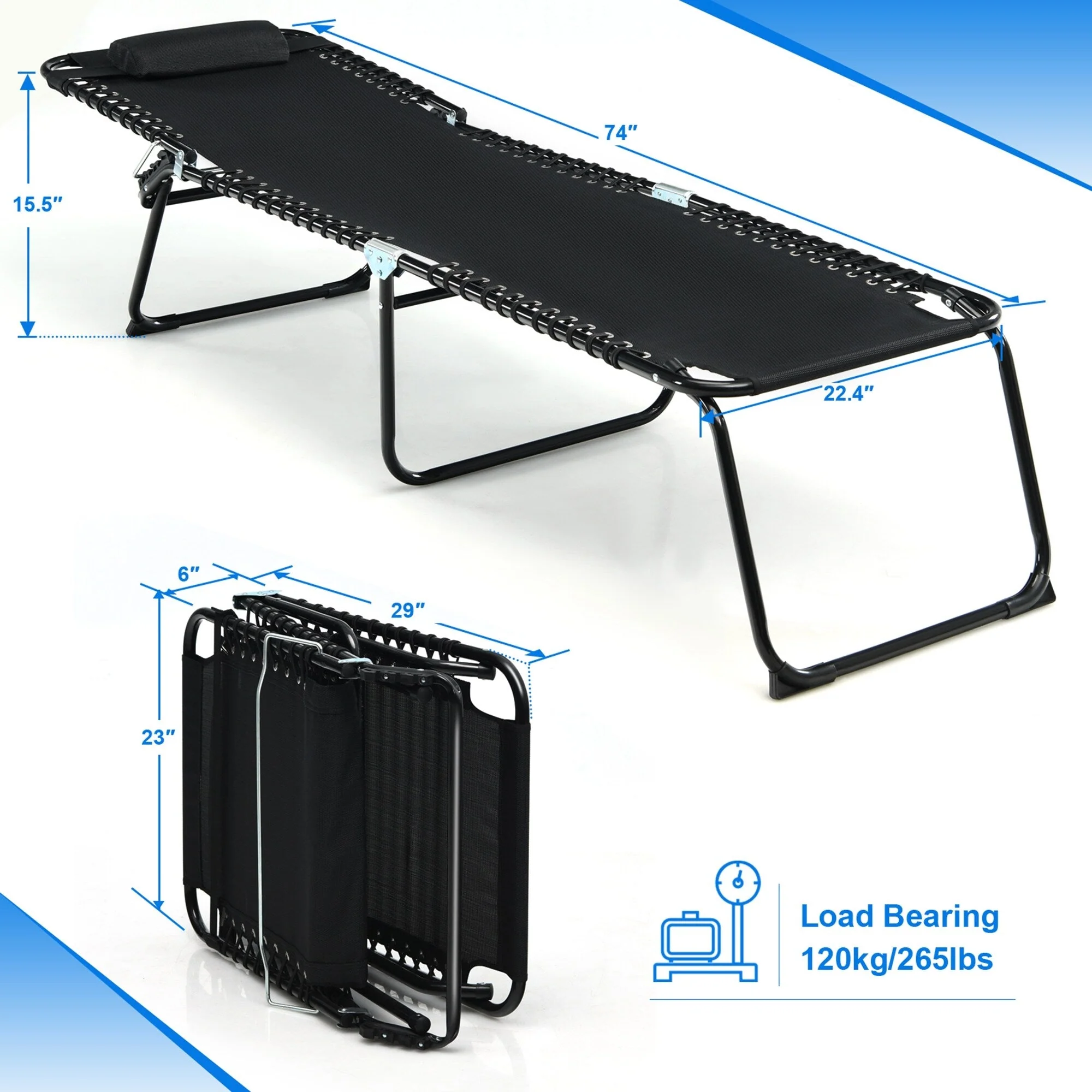 Gymax Folding Beach Lounger Chaise Lounge Chair w/ Pillow 4-Level