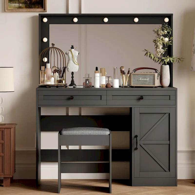 Farmhouse Makeup Vanity Table with Lights
