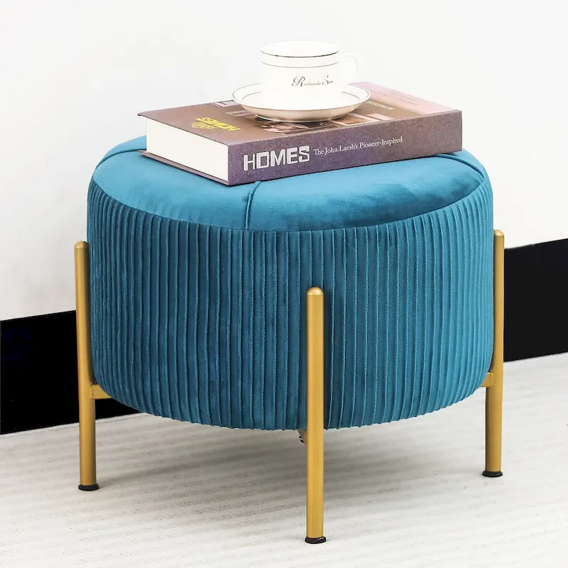 Round Velvet Ottoman - Multiple Colors, Tufted Design, Single User
